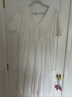 Vintage Paper White Linen Cotton Lace Nightgown Dress Cottagecore Romantic